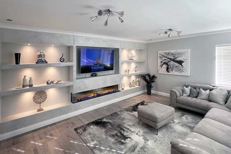 Silver media wall installed in Doncaster by DS Building Services