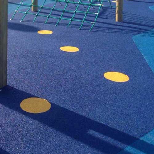 A blue and yellow rubber crumb surface installed by DS Building Services in Doncaster